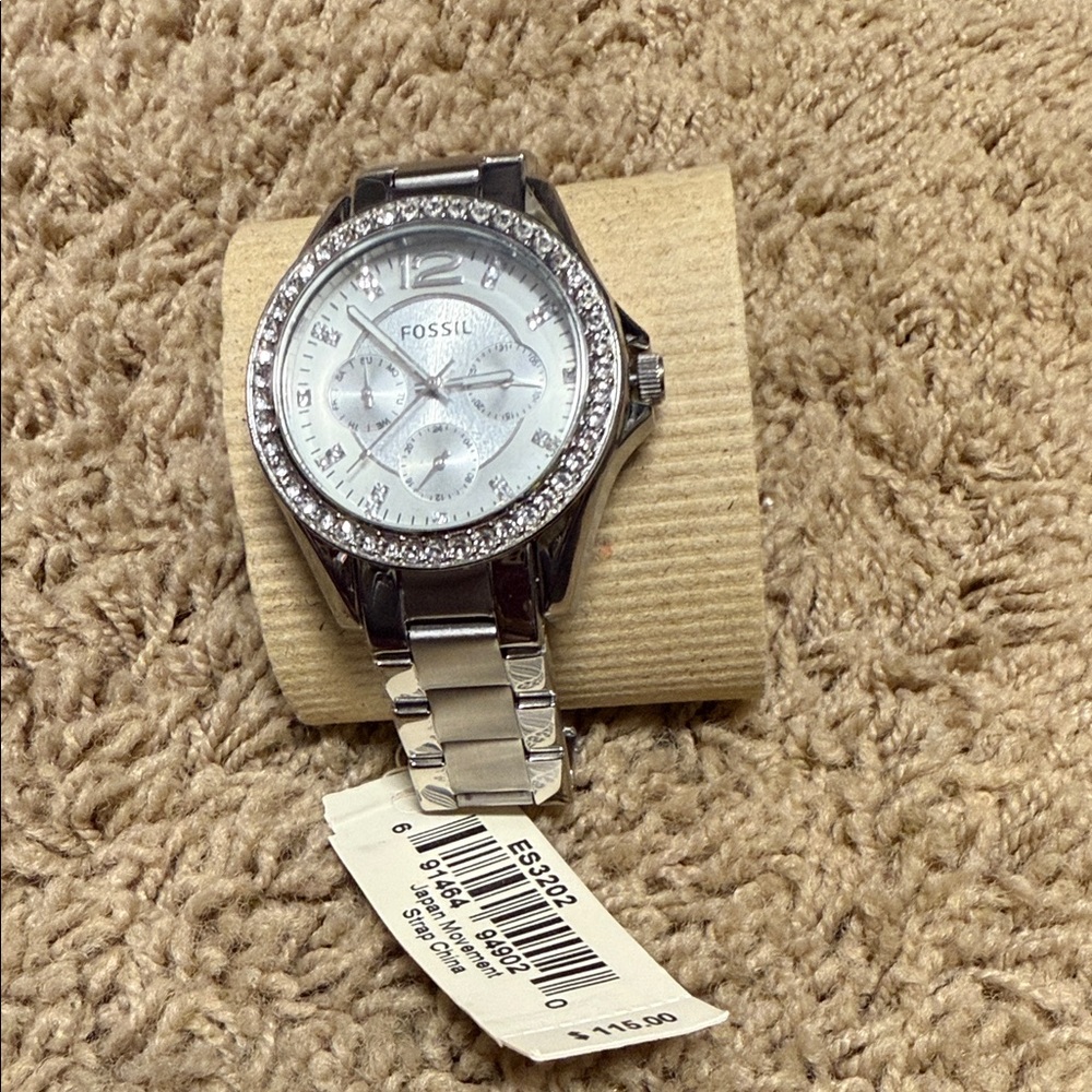 Fossil Silver-Tone Watch with Sparkling Bezel